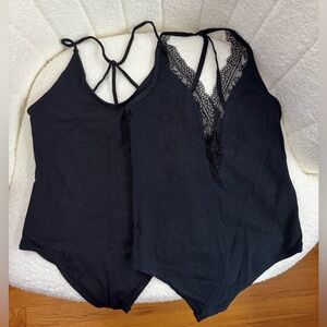 Express One Eleven Black Lace-Trim & Strappy Bodysuit Duo in Size XS